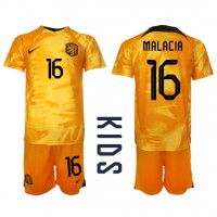 Otroški Nogometni dresi Nizozemska Tyrell Malacia #16 Domači SP 2022 Kratek Rokav (+ Kratke hlače)